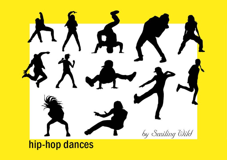 hip hop dances svg clipart instant download black silhouette dancer vector graphic printable break dance scrapbooking subculture rap dances image 1