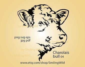 Charolais Bull CLipart - Cattle SVG Vector Graphic - Farm Animal Cutting FIle