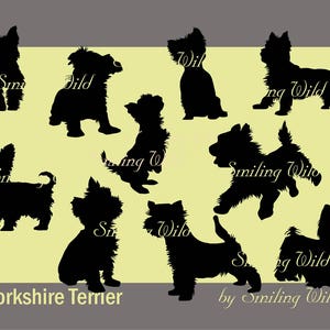 Yorkshire Terrier SVG Bundle: Yorkie Silhouette Clipart, Commercial Use (Digital Download