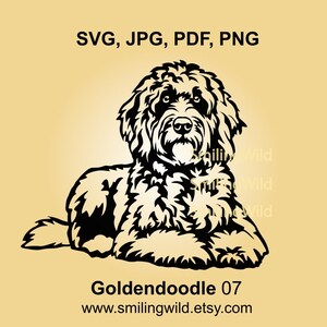 Tête de chien groodle couché vecteur graphique clip art design, art numérique cricut découpe goldendoodle