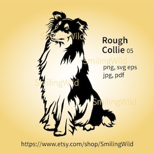 Rough Collie svg sitting dog vector graphic cuttable design, Rough Collie digital cut file
