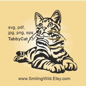 Chat tigré couché, conception de clipart graphique vectoriel SVG PNG, fichier de découpe de chat mignon, illustration numérique de chat tigré