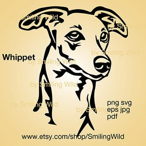 Téléchargement numérique de chien de chasse Whippet SVG et PNG pour projets de bricolage