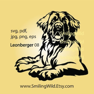 Leonberger portret svg hoofd hond logo lachende hond Leonberger gesneden bestand Graveerbare cricut vector grafische kunst artwork