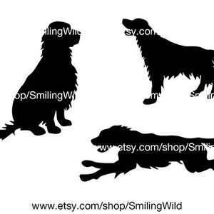 May include: Silhouettes of three dogs in various poses. One dog is sitting, one is standing, and one is running.