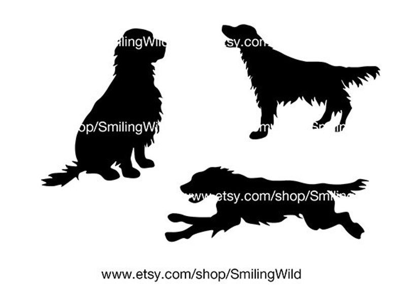 May include: Silhouettes of three dogs in various poses. One dog is sitting, one is standing, and one is running.