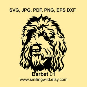 Barbet SVG PNG DXF portret | Realistisch waterjachthond clipartportret hond voor lasergravure en Cricut Crafts-projecten
