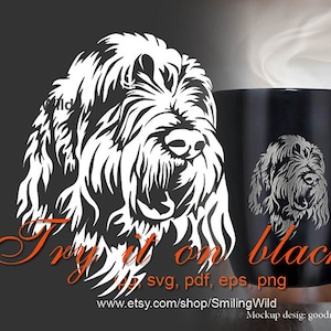 Testa di Spinone Italiano in formato svg e png - ritratto di cane con faccia disegnata in bianco vettoriale File di taglio Cricut Spinone Italiano, disegno digitale tagliabile