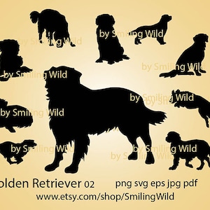 Golden Retriever svg silhueta pacote cachorro clipart golden retriever vetor gráfico correndo cão cheiro rastreamento corte arquivo cricut