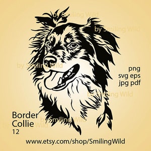 Border Collie Svg Face Artwork /12/ Cute Dog Head Vector - Etsy