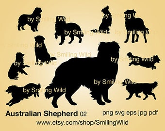 Australian shepherd (02) svg silhouette Aussie clipart cut file cuttable cricut vector graphic art running dog agility svg digital design