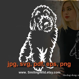 Aussiedoodle svg Vektor Clip Art Hundedesign, Aussiepoo schneidbare Grafikkunstdatei
