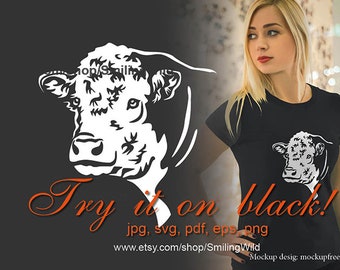 Hereford beef cattle svg vector graphic file, Hereford bull cuttable digital clip art design