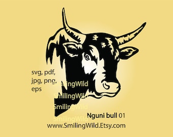 Nguni cattle svg vector graphic file, Nguni bull cuttable digital clip art design