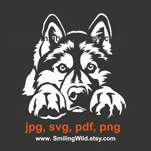 Art vectoriel chien couché Husky svg, Husky découpé en blanc sur fond noir