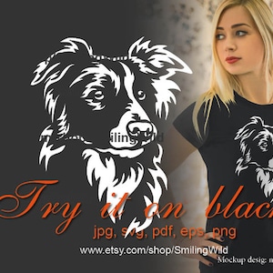 Border Collie svg e png Grafica vettoriale bianca, Sorridente, carino cane realistico clipart digitale, Border collie tagliabile cricut