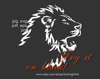 Roaring lion svg wild animal safari clipart White Print on Black lion cut file vector graphic art portrait cricut lion digital design