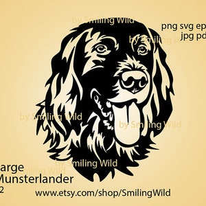 Grote Munsterlander svg en png vector grafische kunst, jachthond clipart gesneden bestand, Munsterlander cricut Graveerbare digitaal ontwerp
