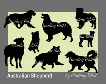 Australian Shepherd SVG Clipart Silhouette bundle: Dog Vector Art (Digital Download)