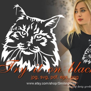Maine Coon cat svg clip art design digital, arquivo de corte vetorial maine coon