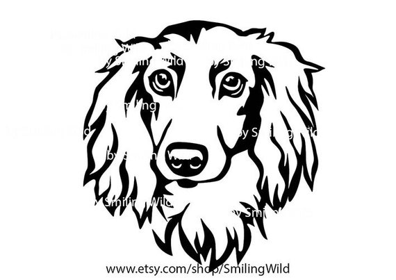 Dachshund Long Haired SVG PNG Clipart Portrait, Dog Head Peeking