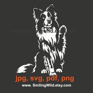 Bordercollie svg png zittend met opgeheven poot