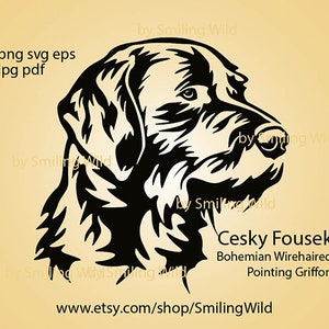 Cesky Fousek svg en png vector grafische kunst Boho ruwharige wijzende Griffon jachthond clipart portret aanwijzer - instant download