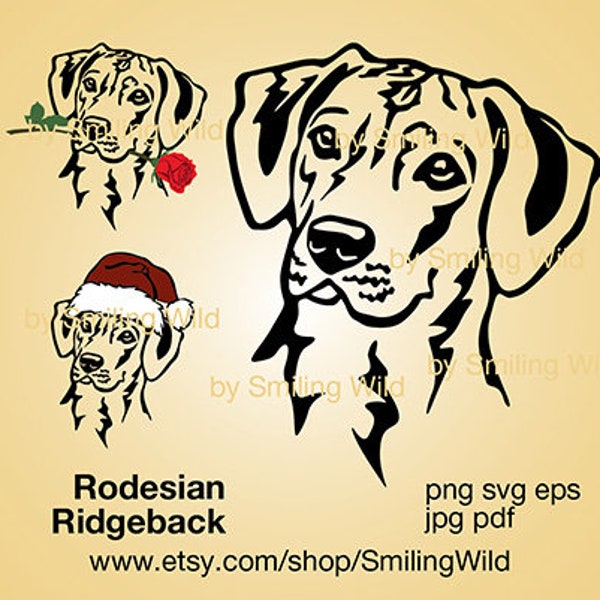 Rhodesian Ridgeback svg clipart portrait vector grpahic art Santa claus Xmashat dog cut file dog lovers gift design cuttable