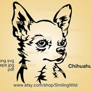 Chihuahua svg Porträt Clipart Chihuahua Hund Rasse Vektorgrafik lächelnder Hund Schnittdatei Schneidbare Chihuahua Digital Design Kopf
