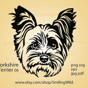 Yorkshire Terrier SVG Clipart: Gráfico vectorial de cabeza de perro, retrato de mascota