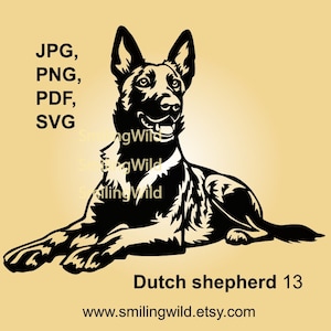 Perro pastor holandés acostado SVG, PNG, DXF clipart arte gráfico vectorial diseño de perro para Cricut, silueta y corte láser - descarga instantánea