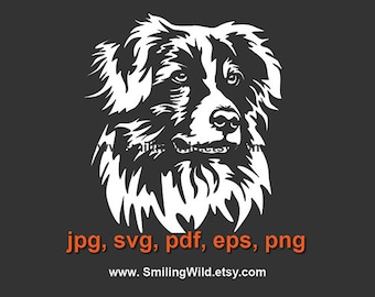 Australian Shepherd svg & png white vector file Aussie cute dog clipart cuttable Print on Black Australian Shepherd cricut digital design