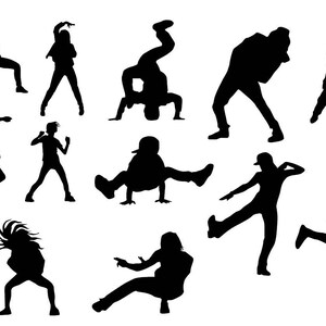 hip hop dances svg clipart instant download black silhouette dancer vector graphic printable break dance scrapbooking subculture rap dances image 2