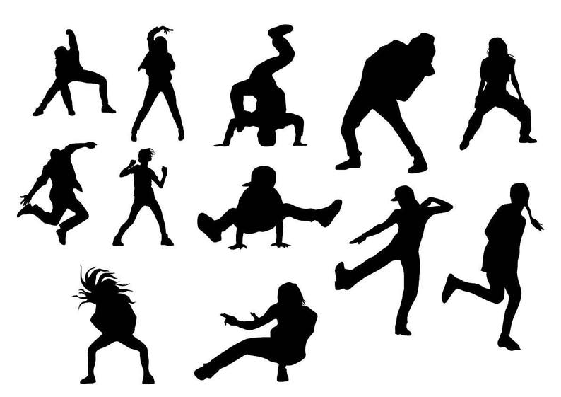 hip hop dances svg clipart instant download black silhouette dancer vector graphic printable break dance scrapbooking subculture rap dances image 2