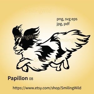 Perro papillon corriendo svg png clipart vector gráfico arte ilustración para cricut archivo de corte recortable diseño de perro papillon digital