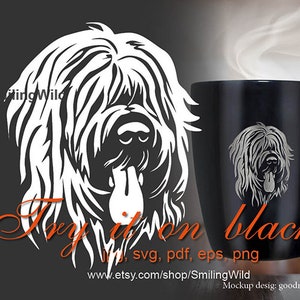 Portrait d'art graphique vectoriel blanc Briard svg, clipart tête Briard coupe fichier découper cricut, conception numérique Briard