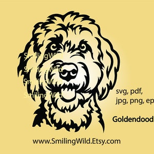 Groodle Hund svg Kopf Vektorgrafik, Clip Art Design, goldendoodle schneidbare digitale Cricut Art