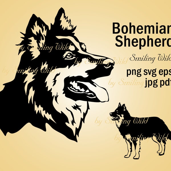 Boho Shepherd Kunst svg Chodsky pes Vektor Grafik Hund Clipart Boho Shepherd druckbare Bild Zeichnung Porträt Png geschnitten Datei