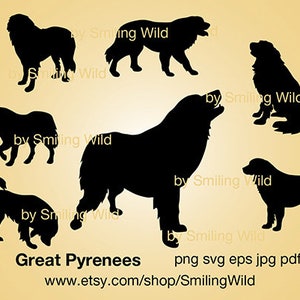 Silhouette des Grandes Pyrénées svg coupe fichier cricut cuttable chien Grandes Pyrénées vecteur art graphique conception numérique clipart oeuvre