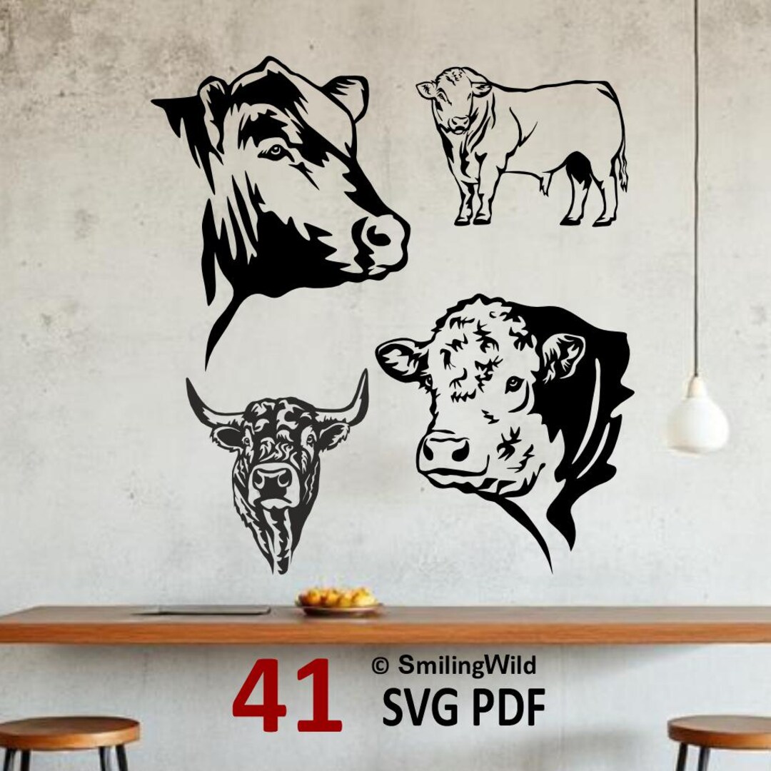 Cow, Bull SVG Vector Files Bundle - 41 Cattle Breed Laser Cut Files ...