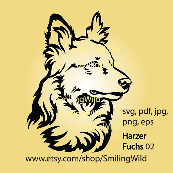 Harzer Fuchs svg vector grahpic clip art face, Altdeutsche Hütehunde digital illustration