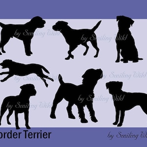 Border Terrier Silhouette svg & png bundle Clipart Ausschnitt - laufender Hund beim Spaziergang Vektorgrafik Design - Laser schneiden und Cricut