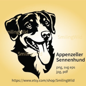 Appenzeller Sennenhund svg dog vector graphic art clip art, Appenzeller Mountain Dog face dog head laser cut file cricut swiss dogs design