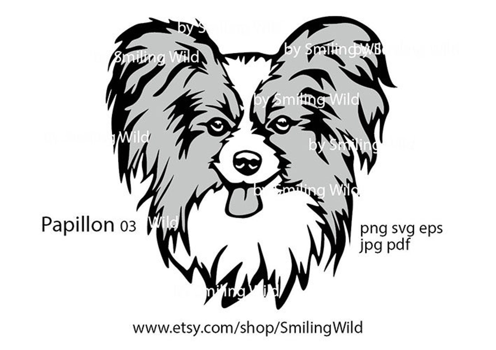 Papillon dog breed svg clipart portrait vector graphic art | Etsy