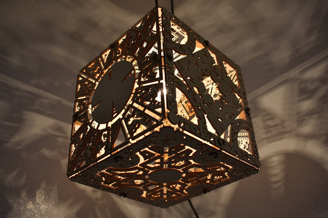 Hellraiser Puzzle Box Wood Hanging Lamp Etsy