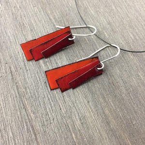 Sunset / Upcycled Copper Enamel Layered Rectangles / Dark Red Orange / Hypoallergenic / Handmade / WindingWayDesign