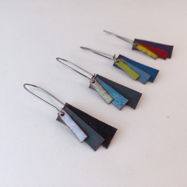 Colorful Enamel Upcycled Copper Earrings / Bright, Layered Hand-Cut Copper Rectangles / Mix and Match / Jewelry by WindingWayDesign