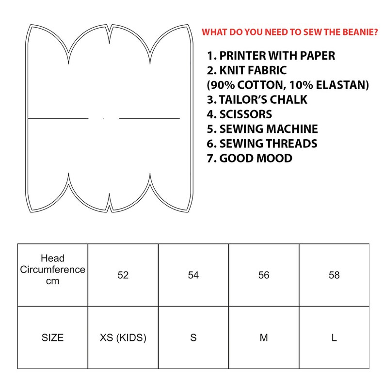 Beanie sewing pattern. PDF file twolayer hat. Instant Etsy