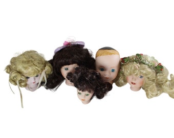 Lot 5 Doll Heads Porcelain Creepy Scary Parts 66262