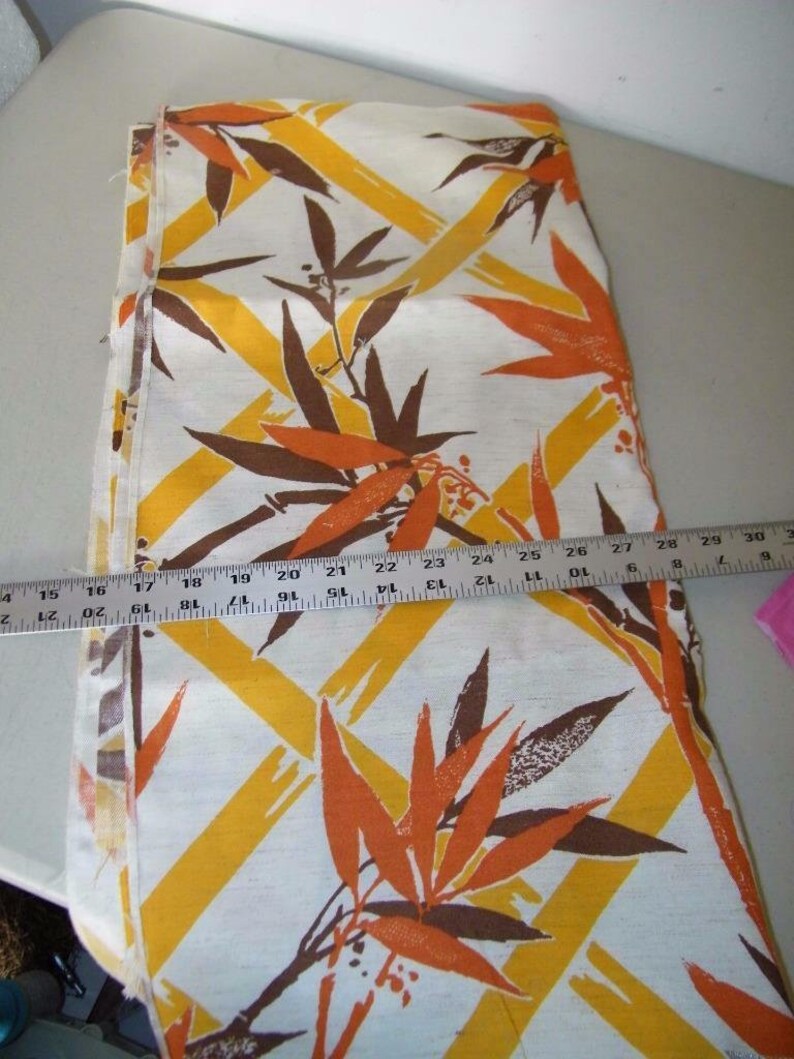 Vintage Bamboo Print Home Dec Drapery Fabric Brown Orange Gold 14100